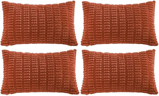 Fancy Homi 4 Packs Boho Burnt Orange Fall Decorative Throw Pillow Covers 16x24 Inch for Couch Bed Sofa, Rustic Modern Farmhouse Home Decor, Soft Plush Corduroy Cute Square Cushion Case 40x60 cm