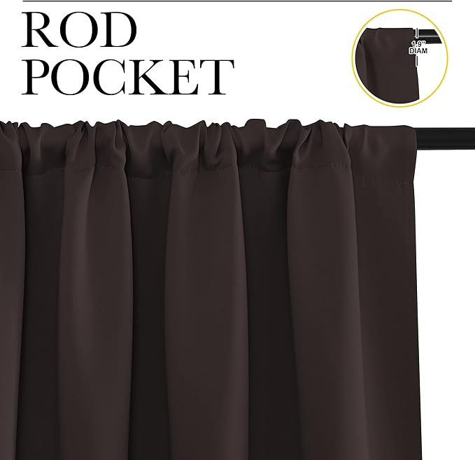 NICETOWN Blackout Curtain Panels 63 inches - Triple Weave Microfiber Energy Saving Thermal Insulated Solid Rod Pocket Blackout Curtains for Bedroom (1 Pair, 42 inches by 63 Inch, Toffee Brown)