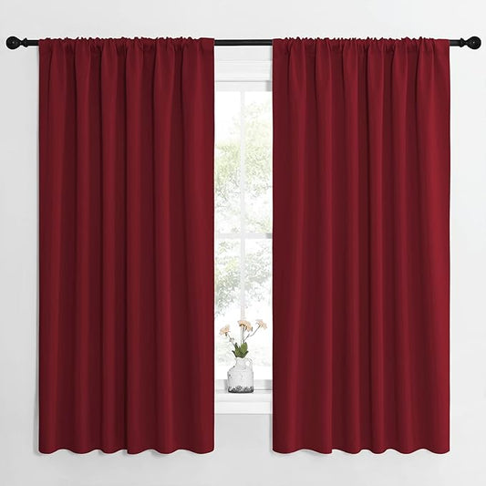 NICETOWN Christmas Patio Door Blackout Curtains, Noise Reducing Curtains and Drapes with Rod Pocket for Wide Window (62" Wide by 63" Long, Burgundy Red, 2 Panels)