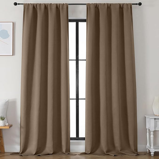 Simplebrand Brown Blackout Curtains for Bedroom 96 Inches Long 2 Panels, Solid Thermal Insulated, Energy Saving Living Room Window Treatment Curtains Blackout Drapes, W50 x L96 Inch, Brown