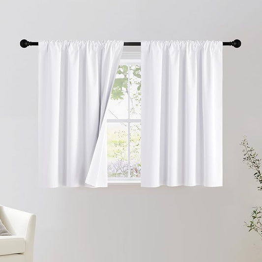 NICETOWN Bedroom 100% Blackout Curtains, 2 Panels, 34 by 36, Snow White, Window Treatment Rod Pocket Curtains/Drapes for Bedroom