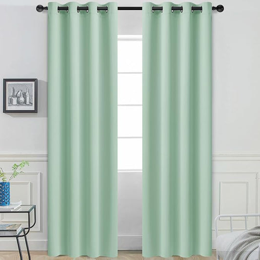 Yakamok Light Sage Green Blackout Curtains with Grommet Green Room Darkening Thermal Insulated Curtain Set of 2 Drapes for Bedroom Living Room, 52W x 96L, Light Sage,2 Panels
