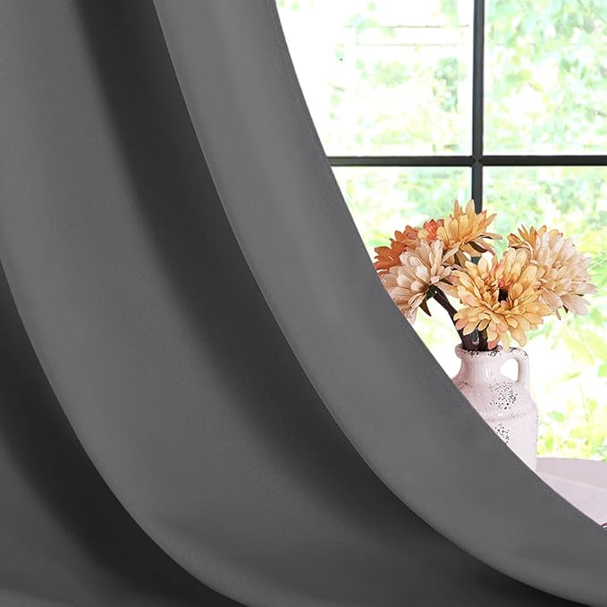 NICETOWN Grey Blackout Curtain Panels for Bedroom, Thermal Insulated Grommet Top Blackout Draperies and Drapes for Basement (2 Panels, W70 x L63-inch, Grey)