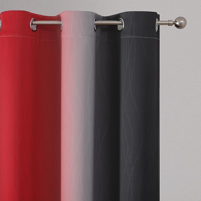 Estelar Textiler Red and Black Blackout Curtains 54 Inch Length, Light Blocking Gradient Grommet Drapes for Living Room, Room Darkening Thermal Insulated Ombre Curtains for Bathroom,42Wx54L,2 Panels