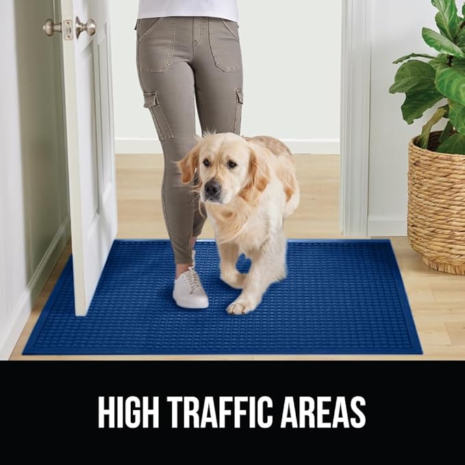 GORILLA GRIP® Ultra Absorbent Front Door Mat Outside Entrance, 35x23, Traps Dirt and Moisture, HydroABSORB Indoor Outdoor Doormat Holds Up to 5.7 Cups Water, Stain and Fade Resistant Welcome Mat, Blue