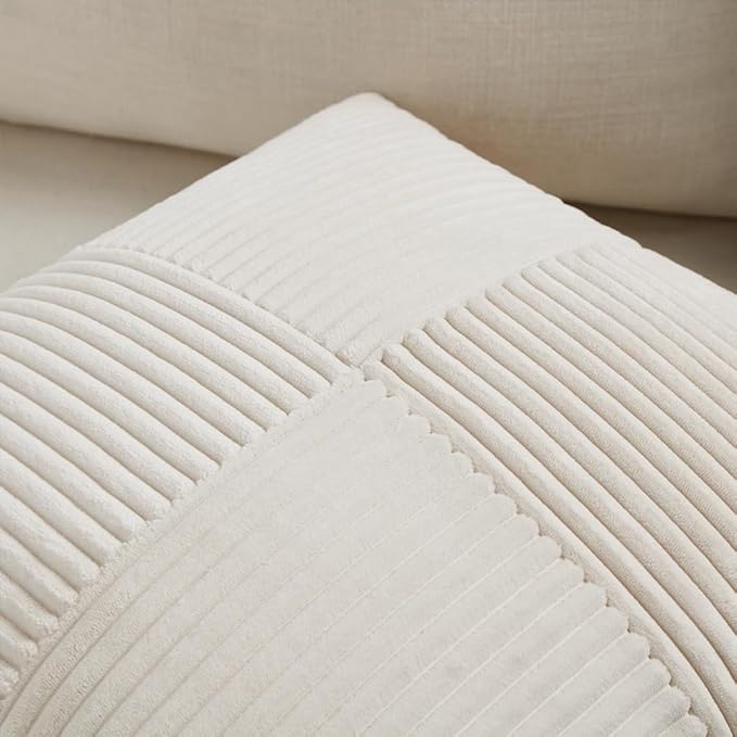 Fancy Homi 2 Packs Cream Euro Decorative Throw Pillow Covers 28x28 Inch for Couch Bed Sofa, Rustic Farmhouse Boho Home Decor, Soft Corss Corduroy Patchwork Textured Square Cushion Case 71x71 cm