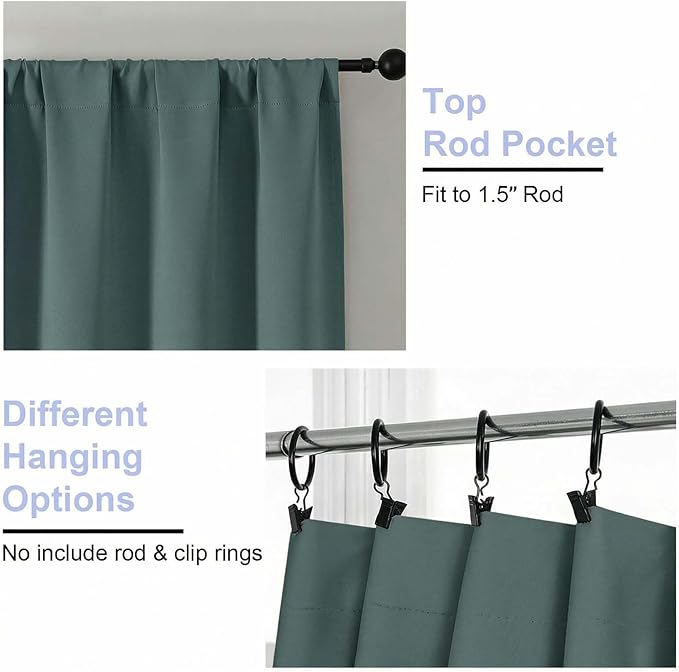 Simplebrand Ava Dark Green Short Blackout Curtains for Bedroom 54 Inches Long 2 Panels Set, Solid Thermal Insulated, Energy Saving Window Treatment Curtains Blackout Drapes, W40 x L54 Inch, Dark Green