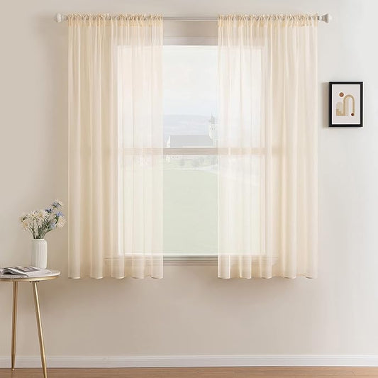 MIULEE 2 Panels Solid Color Sheer Window Curtains Elegant Window Voile Panels/Drapes/Treatment for Bedroom Living Room (54 X 63 Inches Cream Beige)