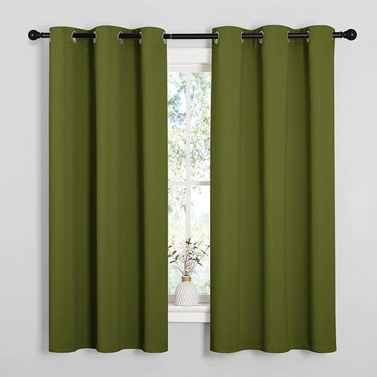 NICETOWN Kitchen Curtain Panels Blackout Draperies, Thermal Insulated Solid Grommet Blackout Curtains/Drapes for Christmas Window Decoration (1 Pair, 34 by 63 inches, Olive Green)
