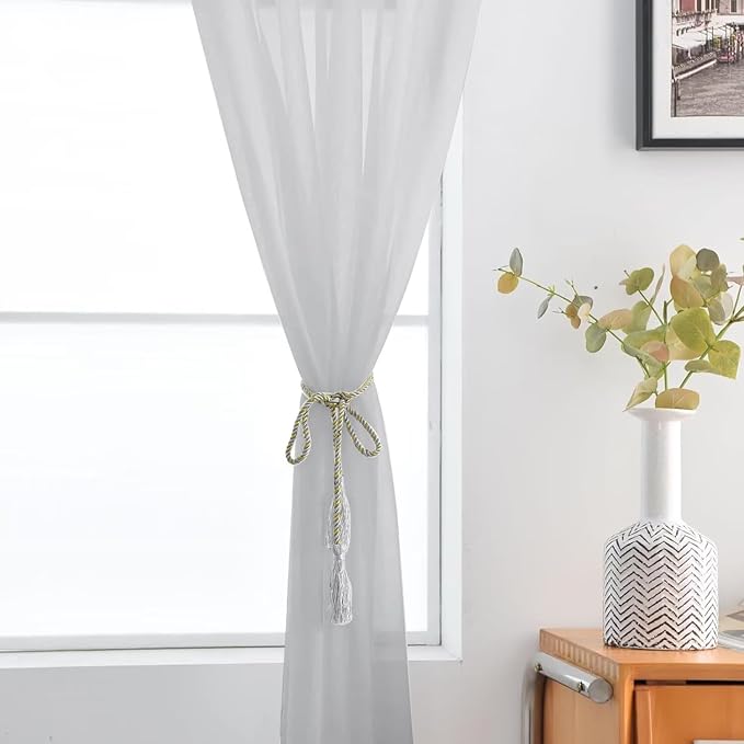 SpaceDresser Basic Rod Pocket Sheer Voile Window Curtain Panels Silver Grey 1 Pair 2 Panels 52 Width 72 Inch Long for Kitchen Bedroom Children Living Room Yard（Silver Grey, 52W x 72L）