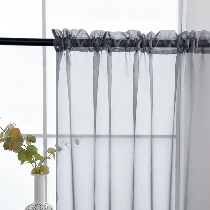 SpaceDresser Basic Rod Pocket Sheer Voile Window Curtain Panels White 1 Pair 2 Panels 38 Width 45 Inch Long for Kitchen Bedroom Children Living Room Yard(Grey,38 W x 45 L)