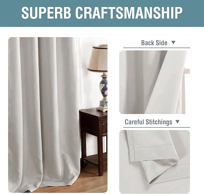 H.VERSAILTEX Blackout Curtain for Living Room Thermal Insulated Window Treatment Curtain Extra Long 108 inch Length Energy Saving Solid Grommet Top Blackout Drape, One Panel, Stone, 52" W x 108" L