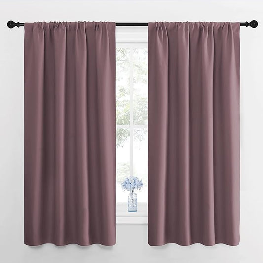 NICETOWN Blackout Curtains for Living Room, Darkening Window Curtain Panels, Easy-Care Solid Thermal Insulated Draperies/Drapes for Daughter Room (Dry Rose, 2 Panels, 42 by 63)