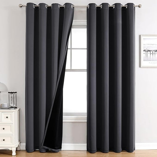 ChrisDowa 100% Blackout Curtains 80 inch Long for Bedroom with Black Liner, 2 Thick Layers Total Blackout Thermal Insulated Grommet Window Curtains 2 Panels Set (Dark Grey, 52 x 80 Inch)