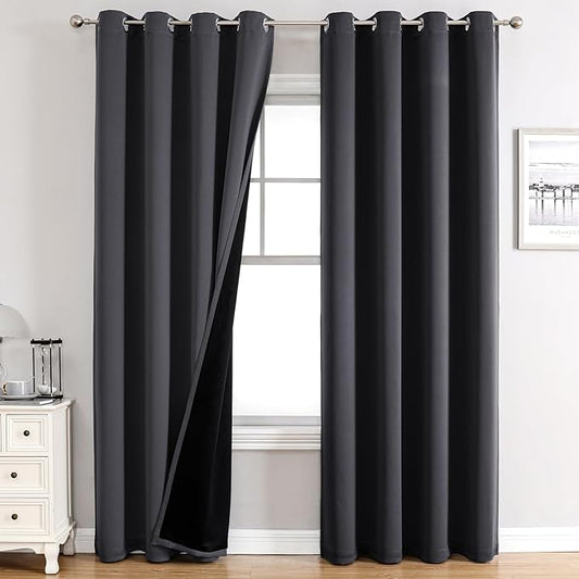 ChrisDowa 100% Blackout Curtains for Bedroom with Black Liner, 2 Thick Layers Total Blackout Thermal Insulated Grommet Window Curtains 84 Inch Long 2 Panels Set (Dark Grey, 52 x 84 Inch)