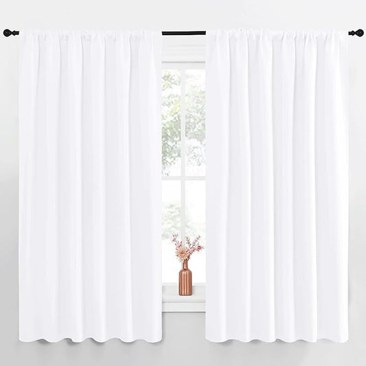 NICETOWN White Curtains, 50% Light Blocking Curtain Panels for Bedroom, Home Decoration Easy-Care Solid Rod Pocket Draperies/Drapes, Window Covering for Kitchen (2 Panels, 70 by 63, White)