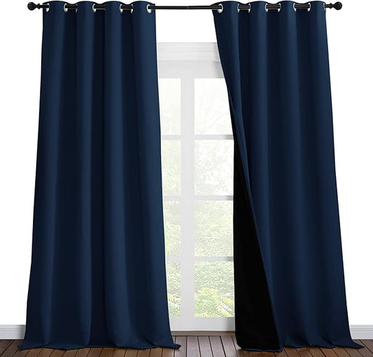NICETOWN 100% Blackout Curtains 102 inches Long, Noise Reduction Window Treatment Curtains, Thermal Insulated Energy Smart Drapes and Draperies for Apartment Decor, Navy Blue, Set of 2, 55 inches W