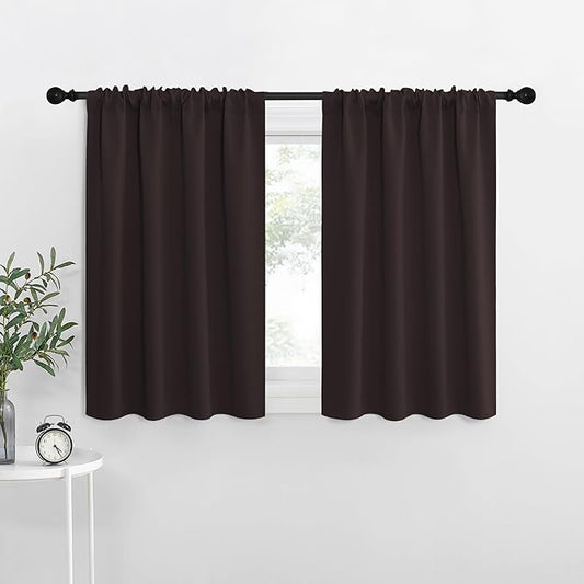 NICETOWN RV Blackout Curtains for Camper Windows, Toffee Brown, 34" x 36", Set of 2, Kitchen Curtains, Short Blackout Drapes, Thermal Insulated Rod Pocket Window Treatment Draperies for Nursery