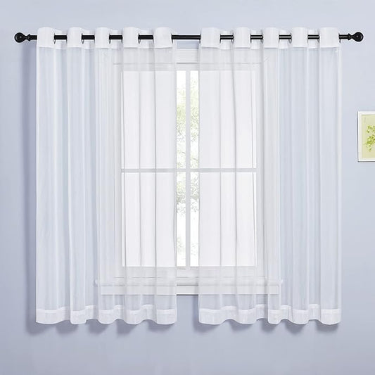 NICETOWN Sheer Curtains for Bedroom Windows 63 inch Length, Grommet Casual Voile Sheer with Light Filter Window Treatments for Living Room, Ivory, 140" Wide Total 2 Panels