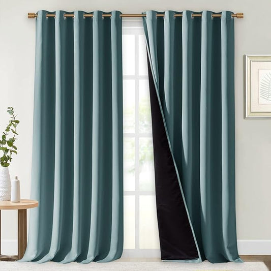 NICETOWN Full Shading Curtains for Windows, Super Heavy-Duty Black Lined Blackout Cold Blocking Curtains for Bedroom, Privacy Assured Window Treatment (Aqua, Pack of 2, 70 inches W x 95 inches L)