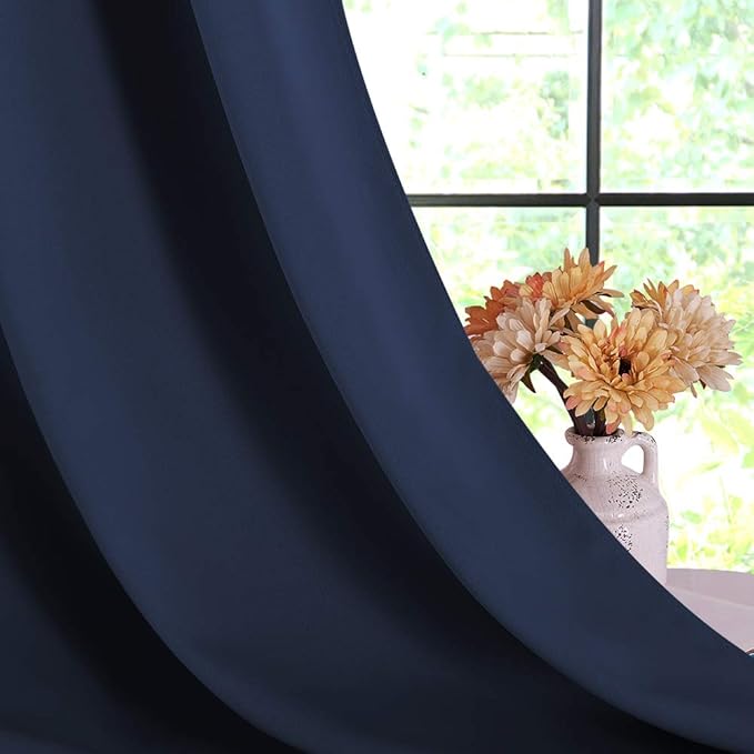 NICETOWN Blackout Draperies Curtains, All Season Thermal Insulated Solid Grommet Top Blackout Curtains/Drapes for Kid's Room (Navy, 1 Pair, 70 x 95 inches)