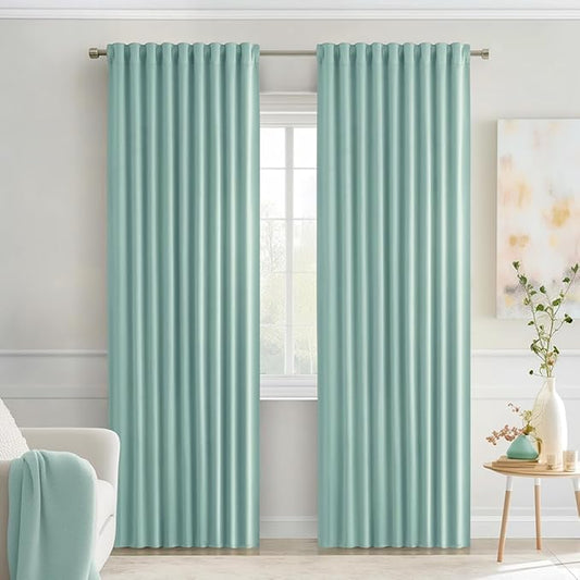 MIULEE Aqua Back Tab Blackout Curtains 90 Inches Long 2 Panels Set for Living Room Bedroom Privacy, Rod Pocket/Pinch Pleat Thermal Insulated Room Darkening Pleated Light Blocking Drapes