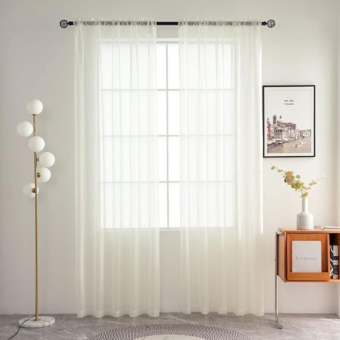 SpaceDresser Basic Rod Pocket Sheer Voile Window Curtain Panels White 1 Pair 2 Panels 38 Width 63 Inch Long for Kitchen Bedroom Children Living Room Yard(Ivory,38 W x 63 L)