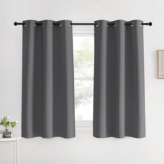 NICETOWN Grey Blackout Curtain Panels for Bedroom, 2 Panels, W42 x L60 inches, Grey, Thermal Insulated Grommet Top Blackout Draperies and Drapes