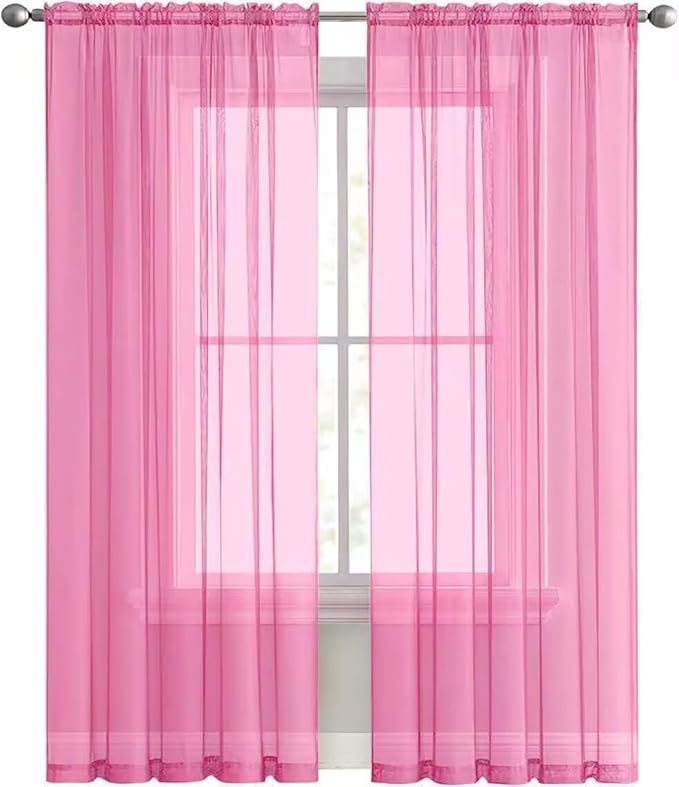 SpaceDresser Basic Rod Pocket Sheer Voile Window Curtain Panels Pink 1 Pair 2 Panels 60 Width 63 Inch Long for Kitchen Bedroom Children Living Room Yard（Pink, 60W x 63L）