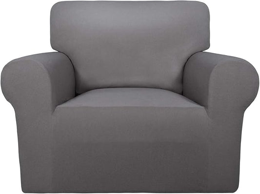 PureFit Super Stretch Chair Sofa Slipcover – Spandex Non Slip Soft Couch Sofa Cover, Washable Furniture Protector with Non Skid Foam and Elastic Bottom for Kids, Pets （Chair, Light Gray）