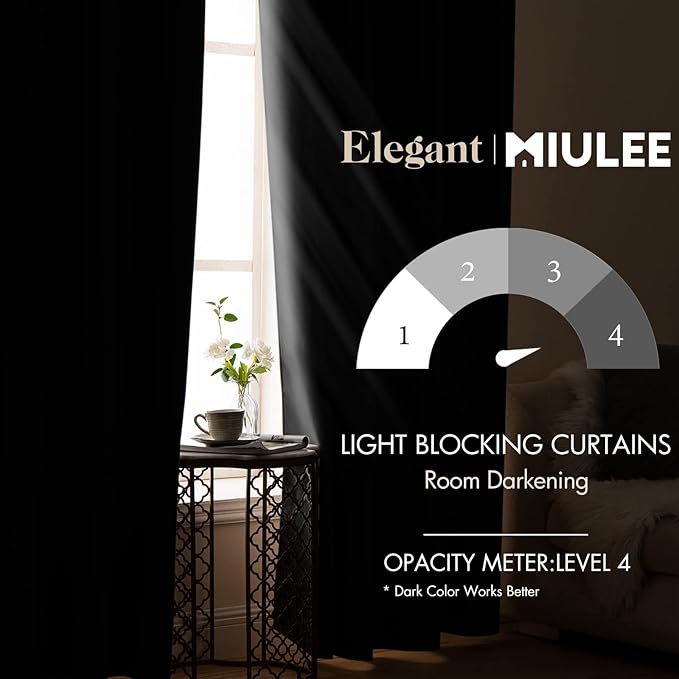 MIULEE Blackout Curtains 96 Inches Long for Bedroom Living Room Thermal Insulated Room Darkening Grommet Top Solid Light Blocking Drapery Set of 2 Window Panels Black
