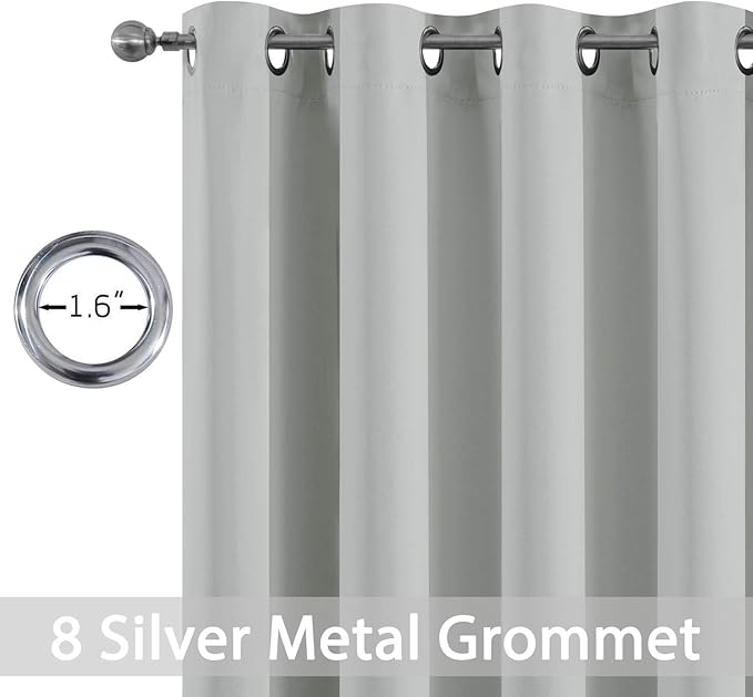 Yakamok Blackout Curtains Room Darkening Thermal Insulated Grommet top Window Curtains for Living Room, 52Wx108L Inch, Light Grey, Set of 2
