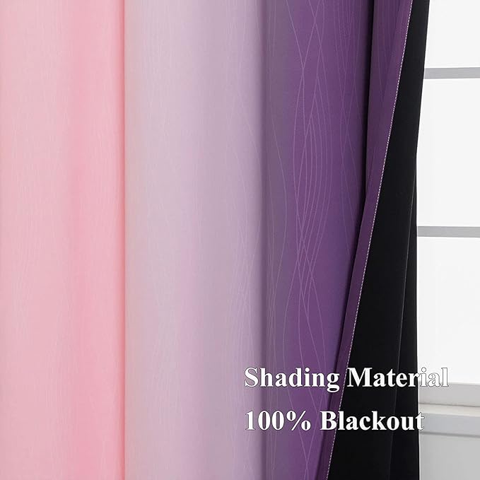 Estelar Textiler Purple and Pink Ombre Blackout Curtains 102 Inches Long 2 Panels Set, Thermal Insulated Drapes for Bedroom, Full Light Blocking Grommet Gradient Curtains for Living Room, 52Wx102L