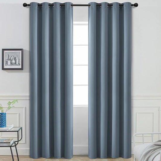 Yakamok Blackout Curtains Room Darkening Thermal Insulated Window Panels,Solid Grommet Top Drapes for Bedroom/Living Room(52Wx90L, Stone Blue, 2 Panels)