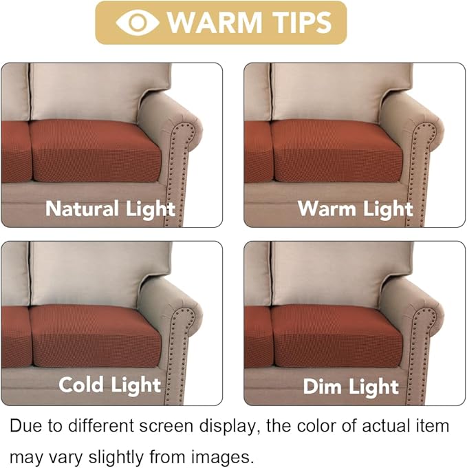H.VERSAILTEX Super Stretch Individual Seat Cushion Covers - Sofa & Couch Cushion Slipcover Sets - Thick Jacquard Textured Twill Fabric (3 Piece, Rust)