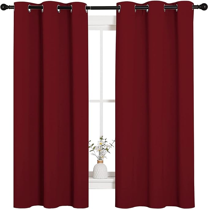NICETOWN Holiday Christmas Decor Thermal Insulated Solid Grommet Blackout Curtains/Drapes for Living Room (1 Pair, 42 by 63 inches, Burgundy Red)