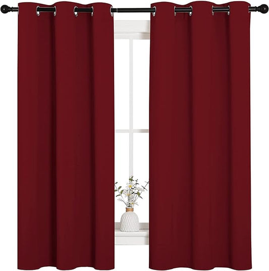 NICETOWN Holiday Christmas Decor Thermal Insulated Solid Grommet Blackout Curtains/Drapes for Living Room (1 Pair, 42 by 63 inches, Burgundy Red)