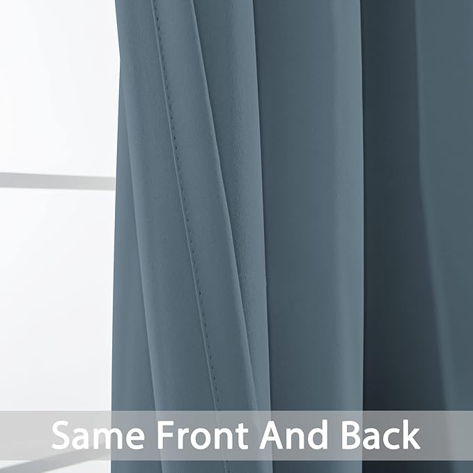 Yakamok Light Blocking Room Darkening Thermal Curtain Panels Blackout Curtains Solid Grommet Top Window Drapes for Bedroom/Living Room(38x63 Inch, Stone Blue, 2 Panels)