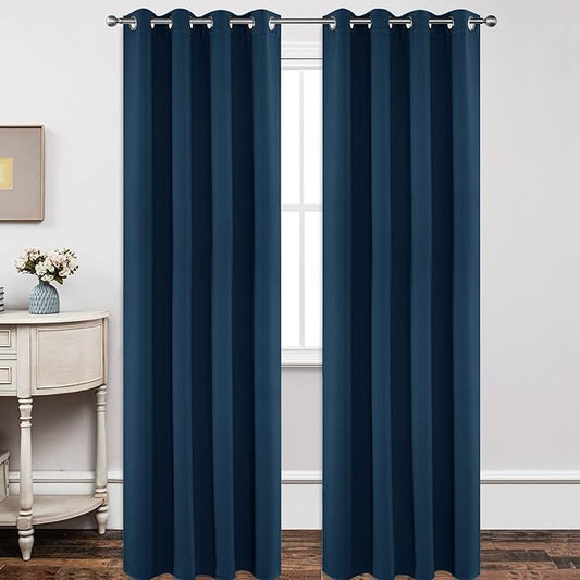 Joydeco Blackout Curtains 108 Inch Length 2 Panels Set, Thermal Insulated Long Curtains& Drapes 2 Burg, Room Darkening Grommet Drapes for Living Room Bedroom Window (W52 x L108 Inch, Navy Blue)