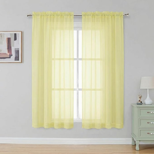 Simplebrand Light Yellow Sheer Curtains 63 Inch Length 2 Panels, Rod Pocket Solid Color Window Sheer Curtain Panels, Elegant Curtains & Drapes for Living Room, Bedroom 2 Panels (Ivory, 42" W x 63" L)