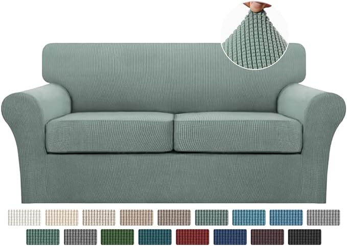 Turquoize 3 Piece Sofa Covers for 2 Cushion Couch Sofa Slipcover Soft Couch Cover for Dogs-Washable Sofa Furniture Covers with 2 Individual Cushion Covers (2 Cushion Sofa, Dark Cyan)