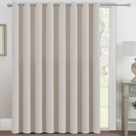 H.VERSAILTEX Blackout Patio Curtains 100 x 96 Inches for Sliding Door Extral Wide Blackout Curtain Panels Thermal Insulated Room Divider - Grommet Top, 8' Tall by 8.5' Wide - Natural