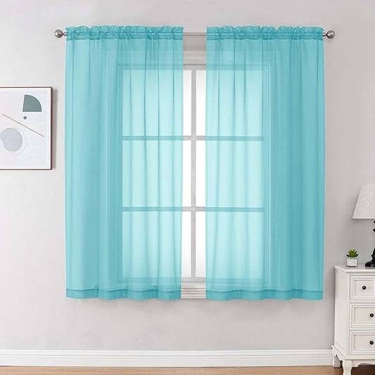 OVZME Sheer Curtains 63 inch Length 2 Panels Set for Bedroom Living Room, Soft Airy Elegant Light Filtering Sheer Curtains, Dual Rod Pocket Window Drapes, Each 42W x 63L Inches, Aqua