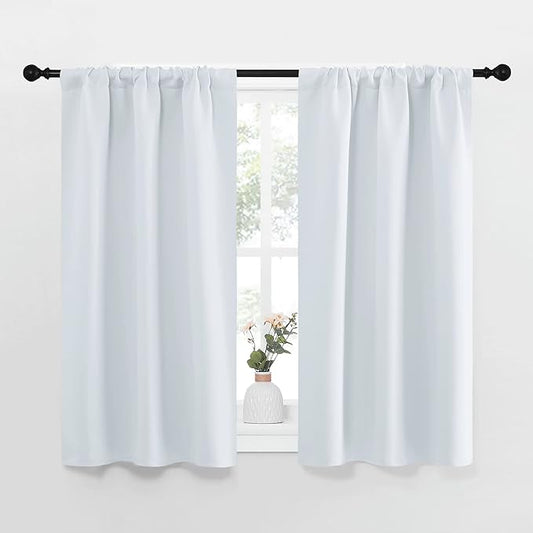 NICETOWN Greyish White Window Curtain Panels - Thermal Insulated Rod Pocket Room Darkening Curtain Sets for Bedroom (Greyish White, 2 Panels, 34 in x 45 in (W x L))
