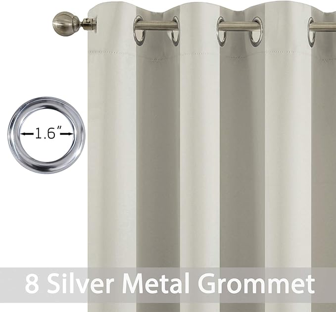 Yakamok Curtains 63 Inch Length Room Darkening Thermal Insulated Soft and Smooth Curtain with Grommet for Living Room(2 Panels,52Wx63L, Light Beige)