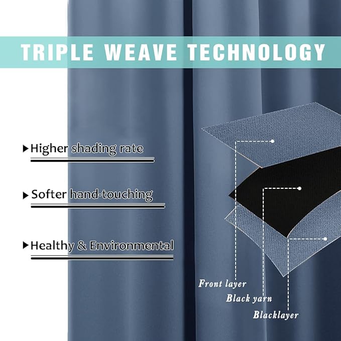 NICETOWN 100% Blackout Curtains 84in Long, Pair of Energy Smart & Noise Blocking Out Drapes for Baby Room Window, Thermal Insulated Guest Room Lined Window Dressing (Stone Blue, 42in Widex84in long)