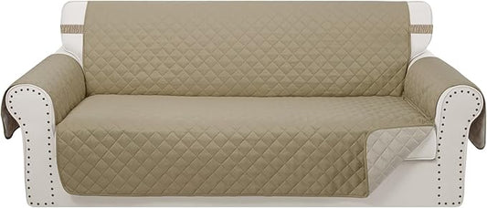 Reversible Sofa Covers Couch Cover Furniture Protector for Dogs Elastic Straps Water Resistant(Sofa,Camel/Beige)