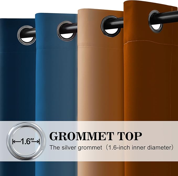 Yakamok Blackout Ombre Dark Blue and Burnt Orange Curtains-Gradient Room Darkening Curtain, Grommet Thermal Insulated Light Blocking Window Drapes Curtain for Living Room Bedroom,52 x 72 Inch,2 Panels