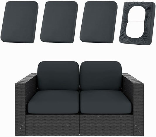 hyha 4Pcs Patio Cushion Covers, Stretch Outdoor Couch Cushion Covers, Washable Outdoor Chair/Sofa Slipcovers for Patio Furniture Cushions Protector with Elastic Bottom(Dark Gray,Cover Only)