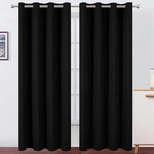 LEMOMO Blackout Curtains 52 x 120 Inch Long Black Curtains Set of 2 Panels Room Darkening Curtains for Bedroom and Living Room